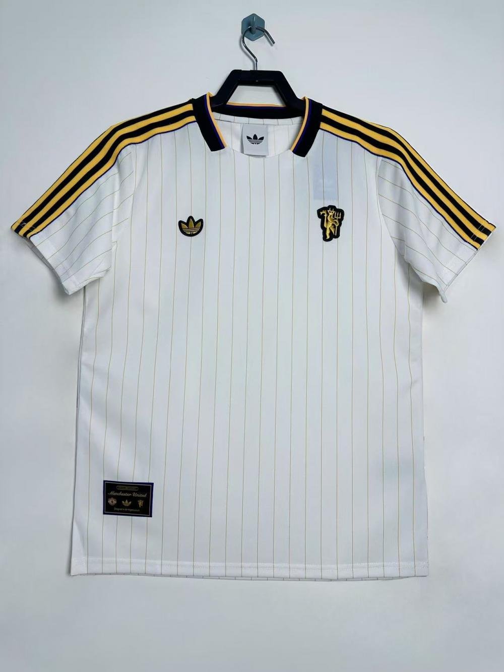 “2025/26 Manchester United White (Culture Shirt) Yellow Triple Stripe 7”